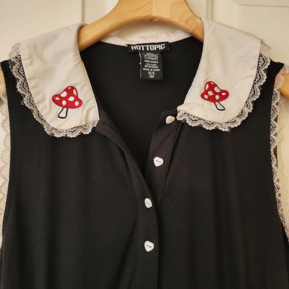 Hot Topic Mushroom Dress Embroidered Lace Hearts Summer Cottagecore Cute Fairy - Picture 4 of 15